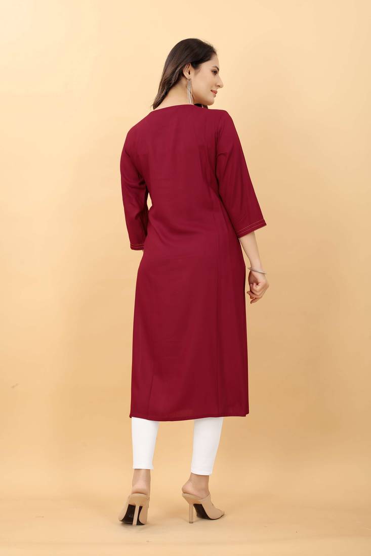Maroon plain viscose party-wear-kurtis