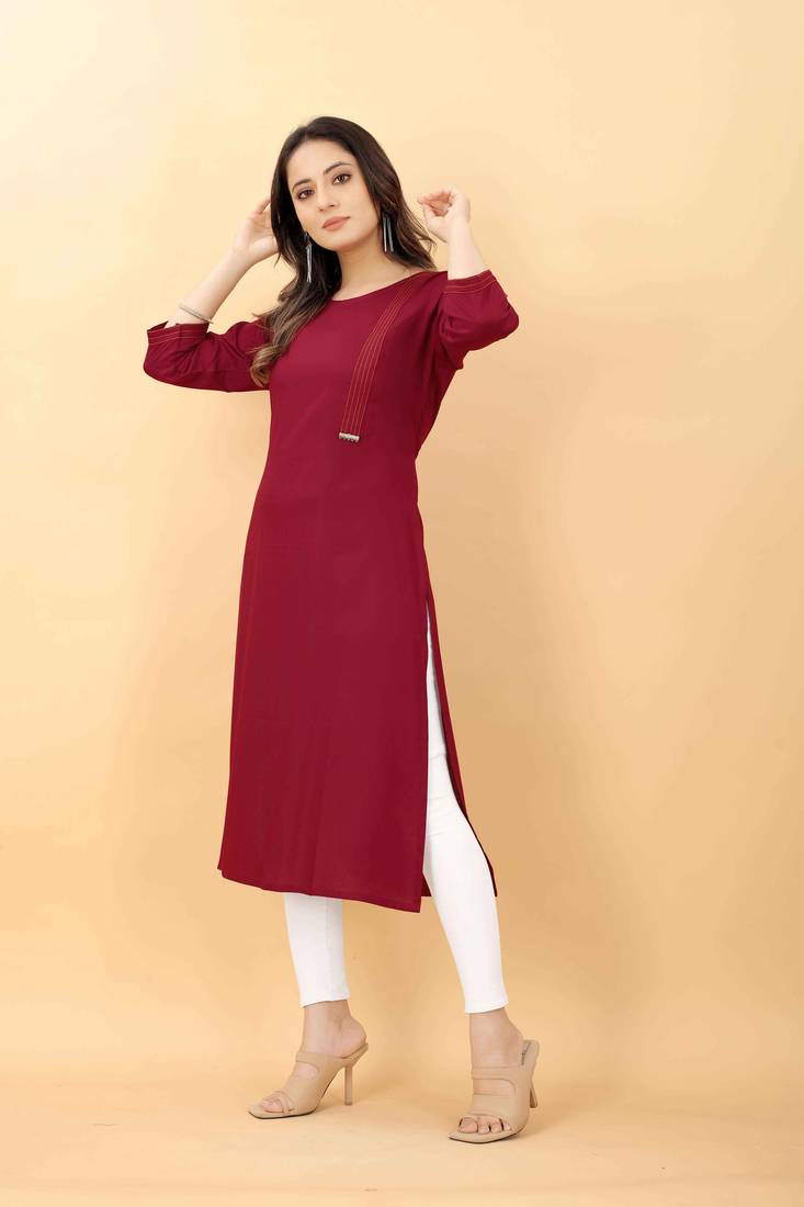 Maroon plain viscose party-wear-kurtis