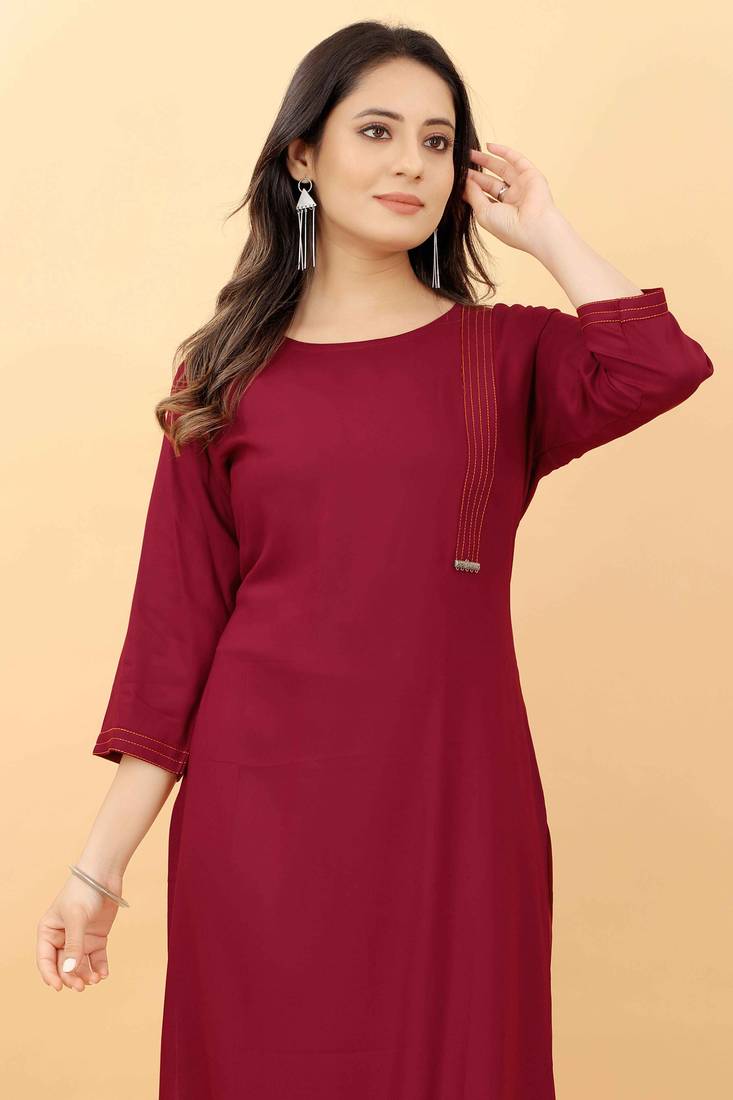 Maroon plain viscose party-wear-kurtis
