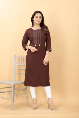 Brown plain viscose party-wear-kurtis 1