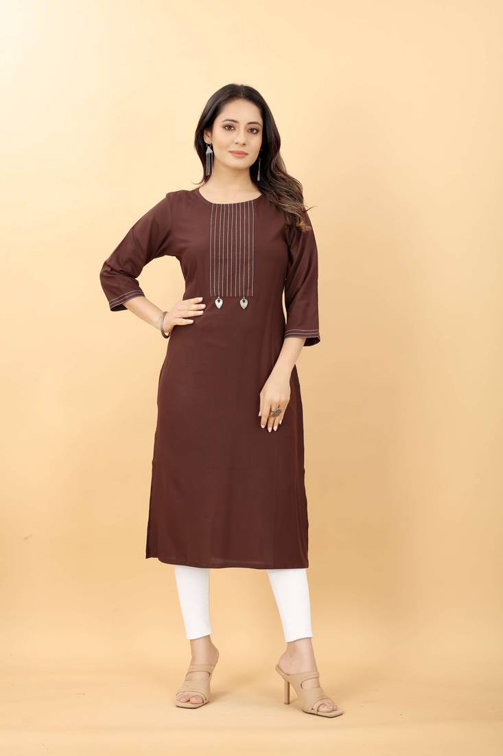 Brown plain viscose party-wear-kurtis