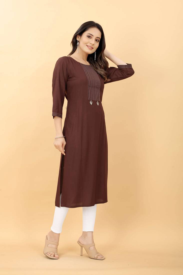 Brown plain viscose party-wear-kurtis