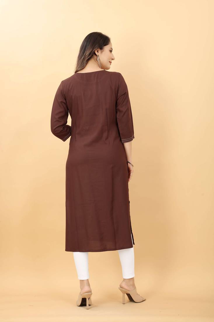 Brown plain viscose party-wear-kurtis