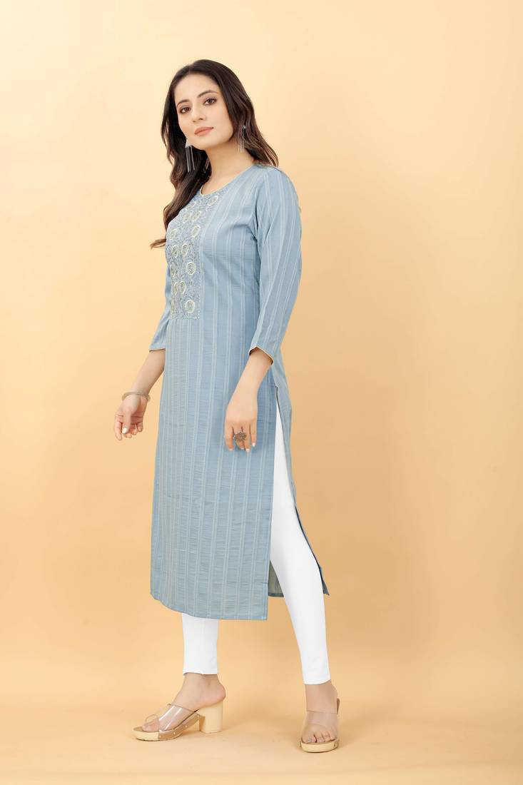 Light-blue plain viscose party-wear-kurtis