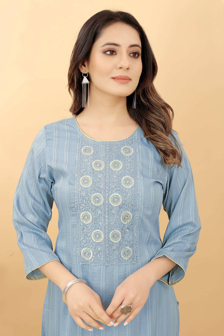 Light-blue plain viscose party-wear-kurtis