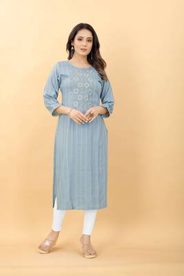 Light-blue plain viscose party-wear-kurtis 4