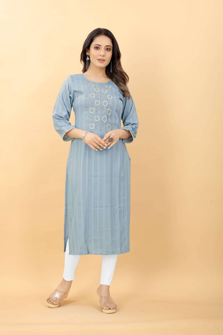 Light-blue plain viscose party-wear-kurtis
