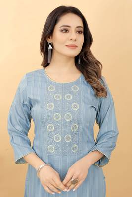 Light-blue plain viscose party-wear-kurtis 5
