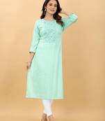 Green plain viscose party-wear-kurtis
