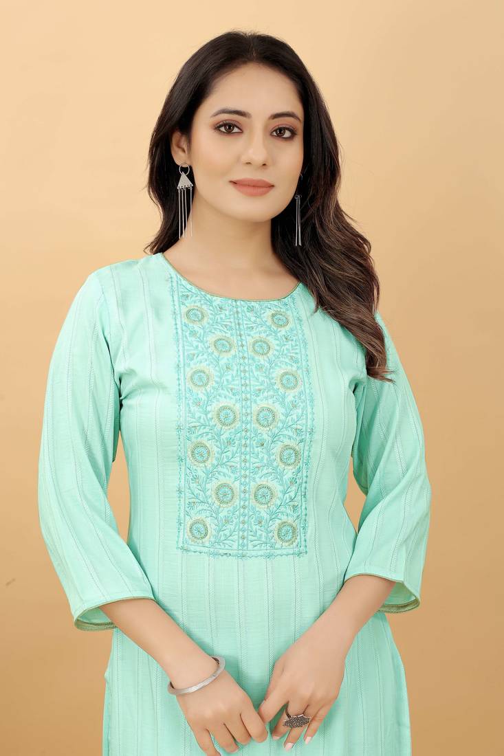 Green plain viscose party-wear-kurtis