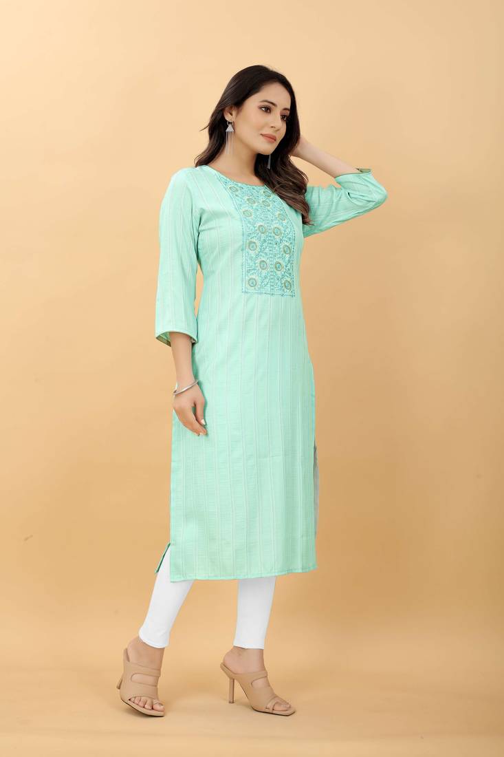Green plain viscose party-wear-kurtis