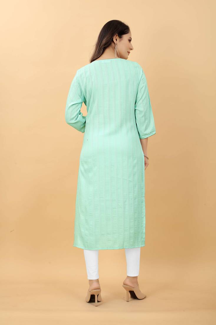Green plain viscose party-wear-kurtis