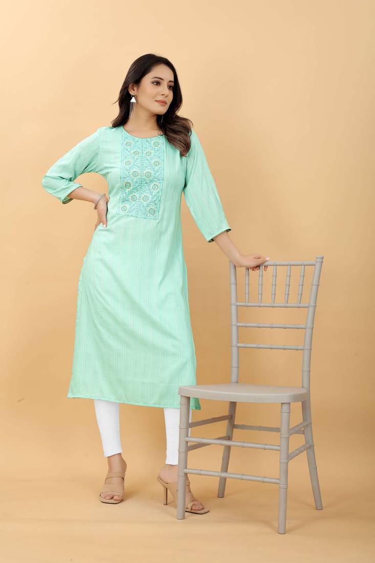 Green plain viscose party-wear-kurtis