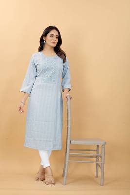 Light-blue plain viscose party-wear-kurtis 1