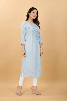 Light-blue plain viscose party-wear-kurtis 2