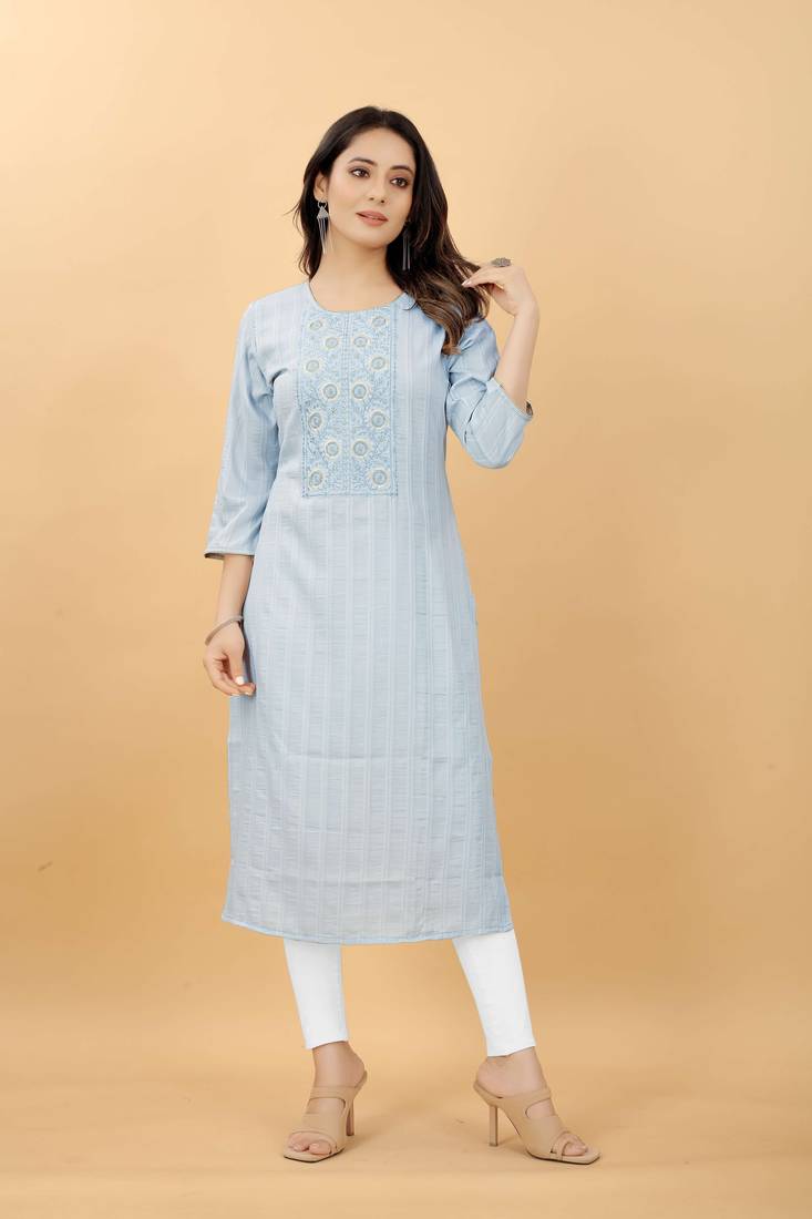 Light-blue plain viscose party-wear-kurtis
