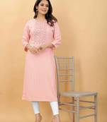 Baby-pink plain viscose party-wear-kurtis