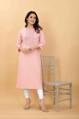 Baby-pink plain viscose party-wear-kurtis 1