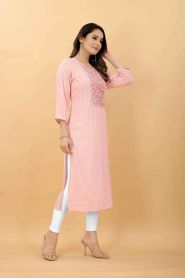 Baby-pink plain viscose party-wear-kurtis