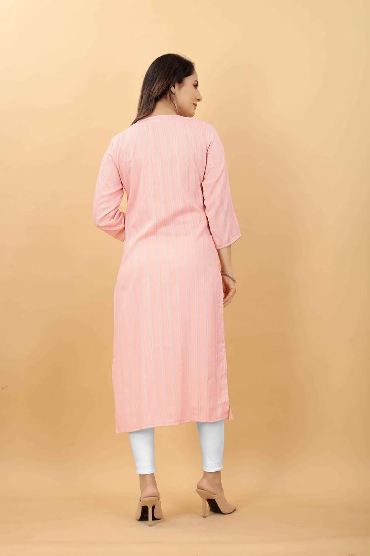 Baby-pink plain viscose party-wear-kurtis