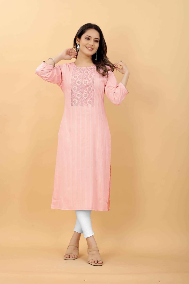Baby-pink plain viscose party-wear-kurtis