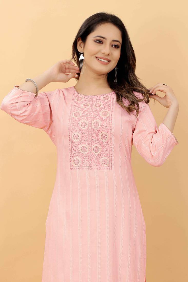 Baby-pink plain viscose party-wear-kurtis