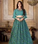 Green printed polyester unstitched choli with stitched lehenga