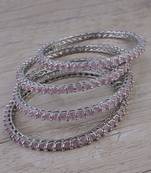 Rhodium Plated Baby Pink Stone Embellished Bangles BD675