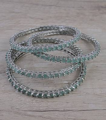 Rhodium Plated Mint Stone Embellished Bangles BD676 1