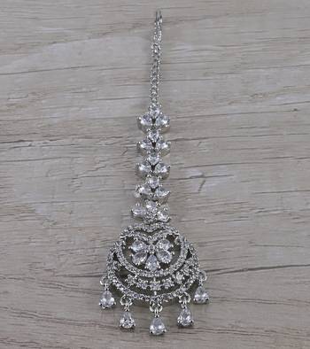 Rhodium Plated CZ Embellished Maang Tikka MTS156 1