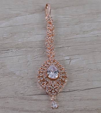 Rose Gold Plated CZ Embellished Maang Tikka MTS160 1