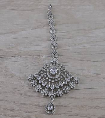 Rhodium Plated CZ Embellished Maang Tikka MTS162 1