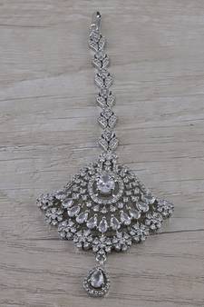 Rhodium Plated CZ Embellished Maang Tikka MTS162