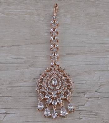 Rose Gold Plated CZ Embellished Maang Tikka MTS163 1