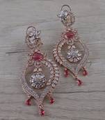Rose Gold Plated Ruby Stone Cubic Zirconia Designer Dangler Earrings 216ED639