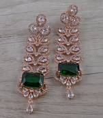 Rose Gold Plated Green Stone Cubic Zirconia Designer Dangler Earrings 216ED643