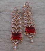 Rose Gold Plated Red Stone Cubic Zirconia Designer Dangler Earrings 216ED644