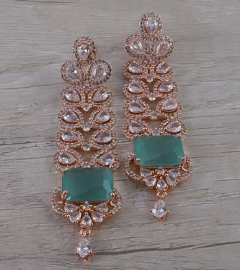 Rose Gold Plated Mint Stone Cubic Zirconia Designer Dangler Earrings 216ED645 1