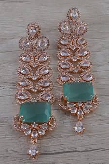 Rose Gold Plated Mint Stone Cubic Zirconia Designer Dangler Earrings 216ED645