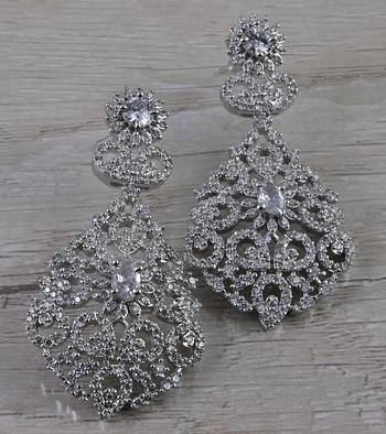 Rhodium Plated Cubic Zirconia Designer Dangler Earrings 216ED646 1