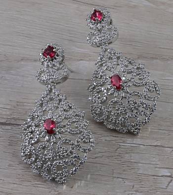 Rhodium Plated Cubic Zirconia Designer Dangler Earrings 216ED647 1