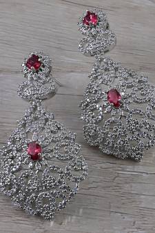 Rhodium Plated Cubic Zirconia Designer Dangler Earrings 216ED647