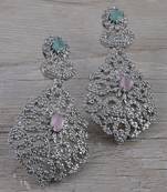 Rhodium Plated Pink and Mint Stone Cubic Zirconia Earrings 216ED648
