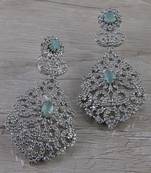 Rhodium Plated Mint Stone Cubic Zirconia Designer Dangler Earrings 216ED649