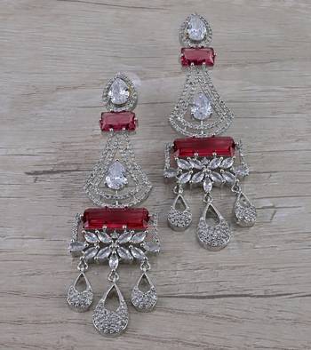 Rhodium Plated Cubic Zirconia Designer Dangler Earrings 216ED652 1