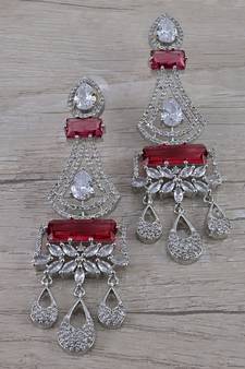 Rhodium Plated Cubic Zirconia Designer Dangler Earrings 216ED652