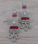 Rhodium Plated Cubic Zirconia Designer Dangler Earrings 216ED652