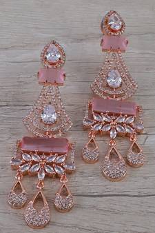 Rose Gold Plated Cubic Zirconia Designer Dangler Earrings 216ED655