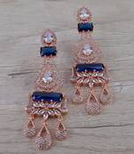 Rose Gold Plated Blue Stone Cubic Zirconia Designer Dangler Earrings 216ED656