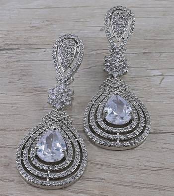 Rhodium Plated Cubic Zirconia Designer Dangler Earrings 216ED657 1